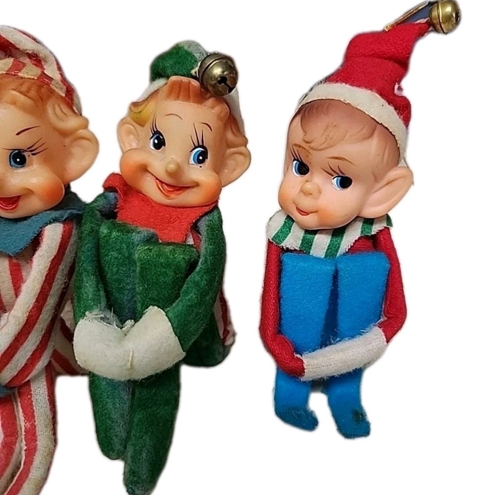 🎈SOLD🎈Vtg Set 4 Knee Hugger Pixie Elf 12" Christmas Ornaments Shelf Sitters - Picture 3 of 13